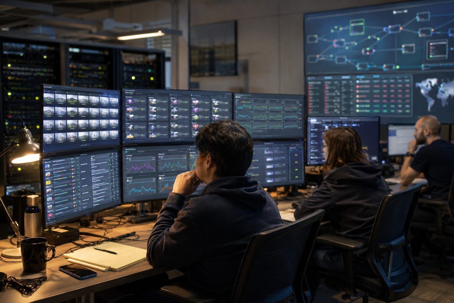 Engineers monitoring public livestream metadata collection